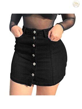 Tulucky Button Down Denim Short Skirt with Side Pockets